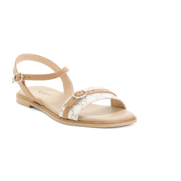 NEROGIARDINI White Made In Italy Leather Logo Flat Sandals - Picture 1 of 2